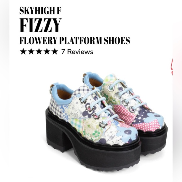 John Fluevog Shoes - Fluevog NEW WO BOX Skyhigh F Fizzy blue/flowery leather platform lace-up shoe 10